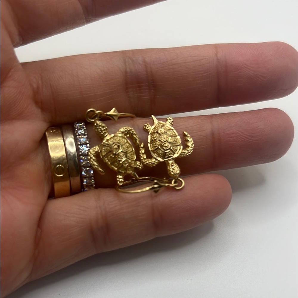 14kt solid Gold lucky turtle Drop Earrings - Picture 8 of 8